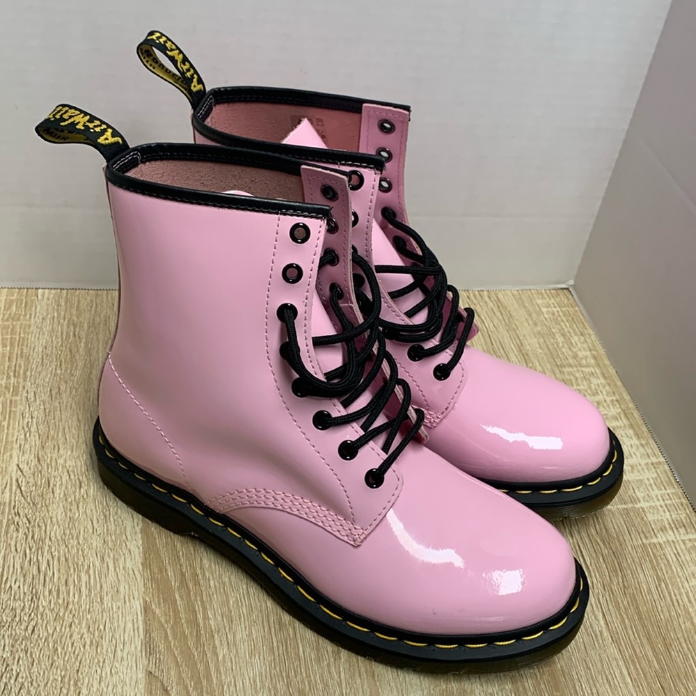 Dr. Martens Women's Pink Patent Leather Boots.